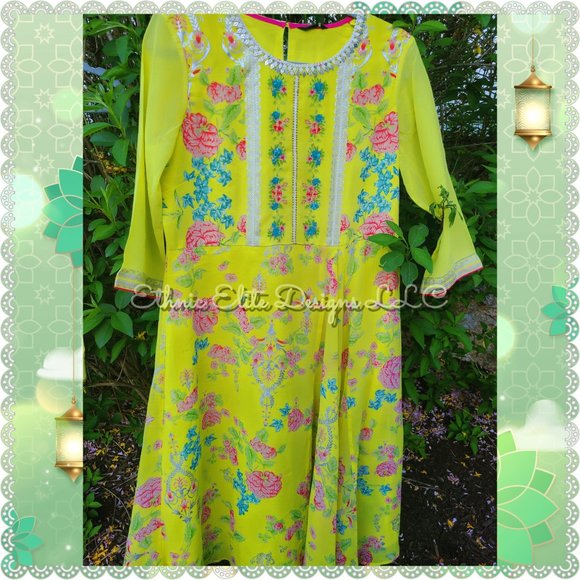 Wishful Womens Georgette Blend- Handwork Kurti With Legging- Party Wear Dress - Picture 2 of 10